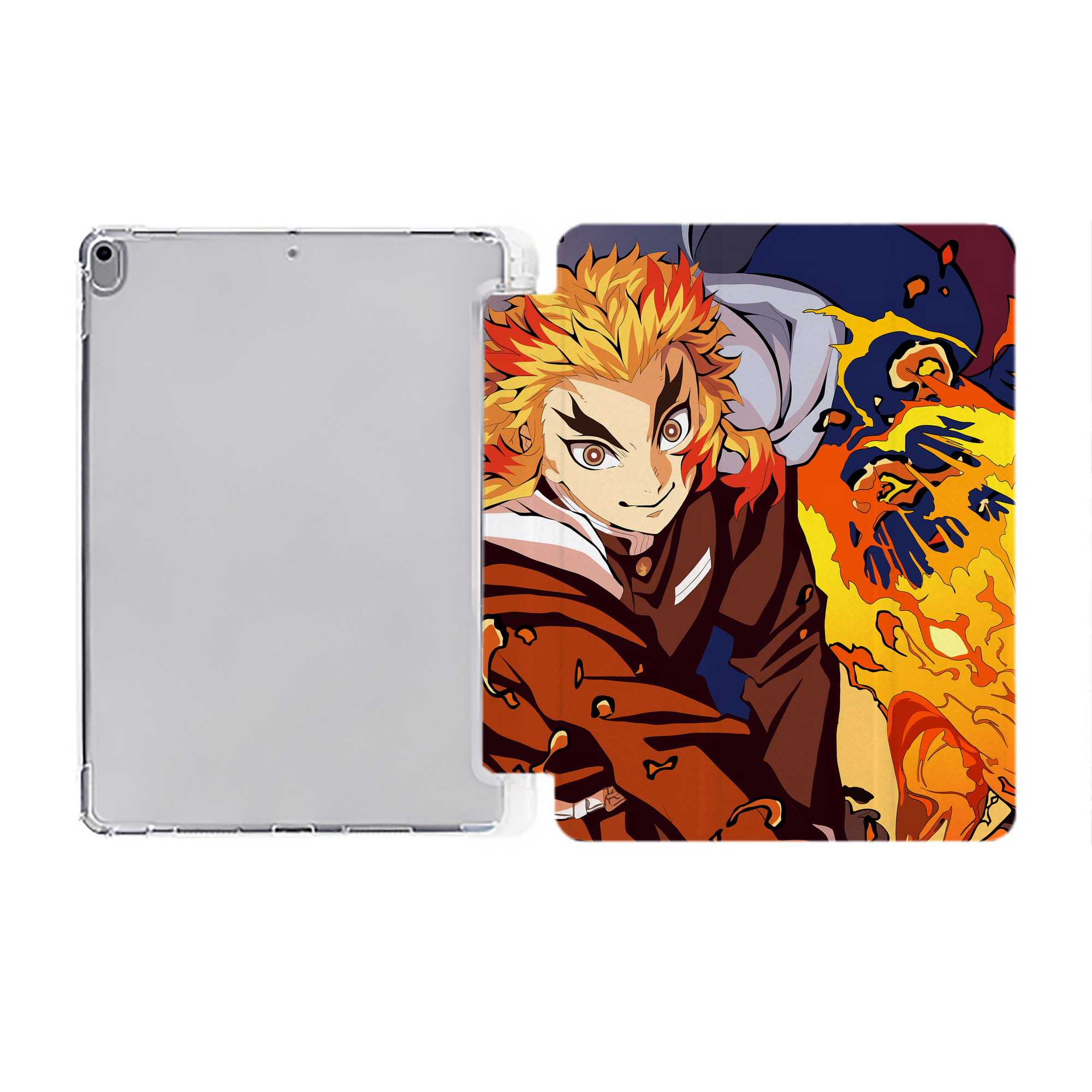 （画像用） 炎柱-煉󠄁獄 杏寿郎／れんごく きょうじゅろう Rengoku Kyoujurou IPad ケース ペン収納付き 三つ折りスタンド PUレザー×シリコン 対応機種9.5/10.5/10.9インチ